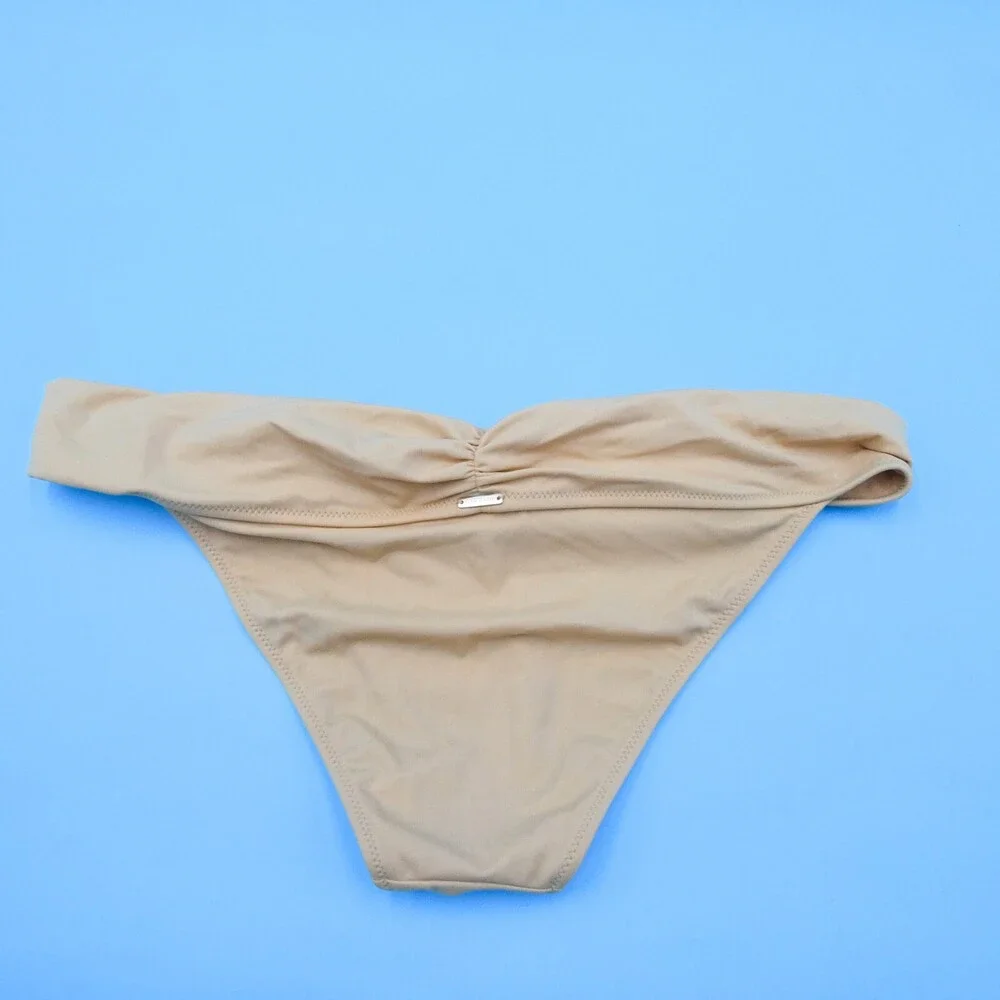 Victorias Secret Medium Beige Ruffle Top Brazilian Bikini Bottom Beach Swimwear‎